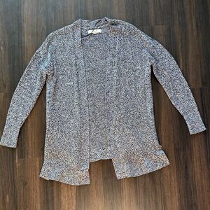 LOFT Everyday Open-Front Cardigan in Speckled Black and White